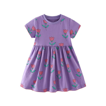 Cartoon Embroidery Kids Girls Soft Cotton Korean Style Dress