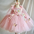 Little Girls' Pink A-Line Puffy Tiered Dress for Birthday