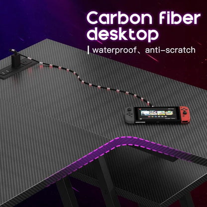 L-shaped Gaming Table with LED Lights and Storage Shelf childrensterritory