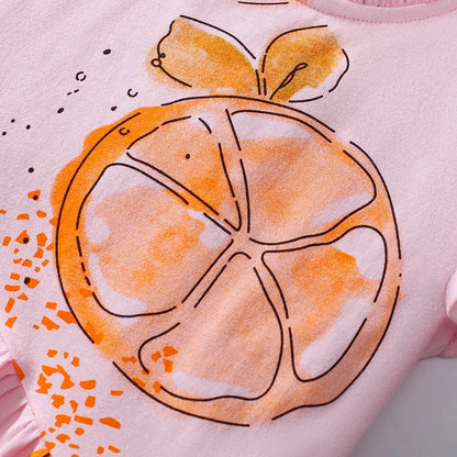 Girls Sleeveless Orange Lotus Leaf Print Summer Dresses childrensterritory
