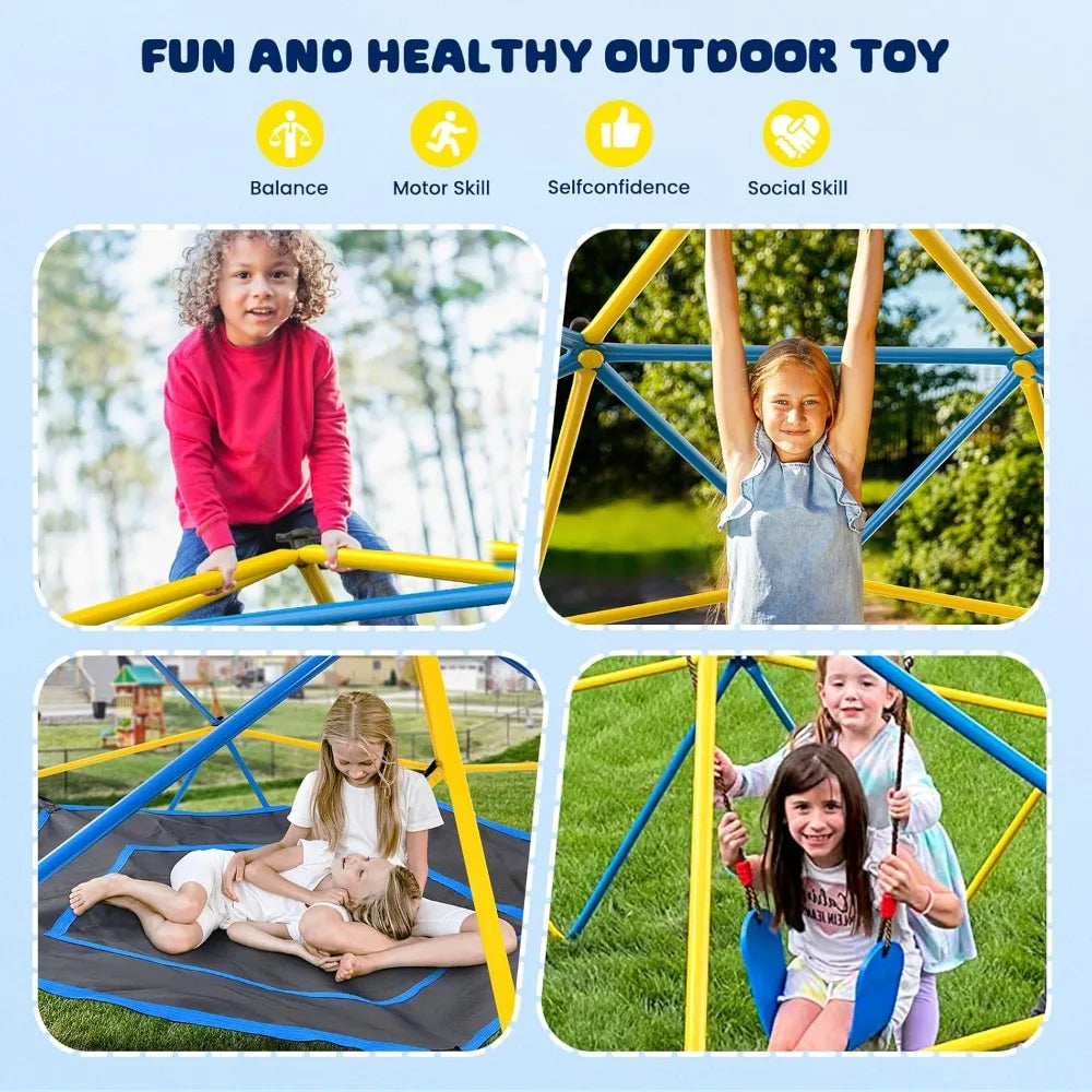 10FT Climbing Dome with Canopy and Swing for Kids