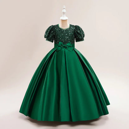 Sequin Bow Design Kids Girls Bridesmaid Princess Party Dress childrensterritory