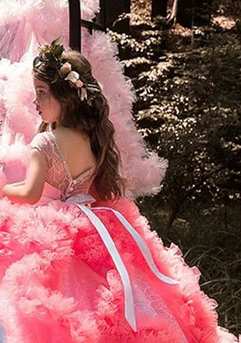 Puffy Layered Tulle Lace Appliques Girls Party Dresses