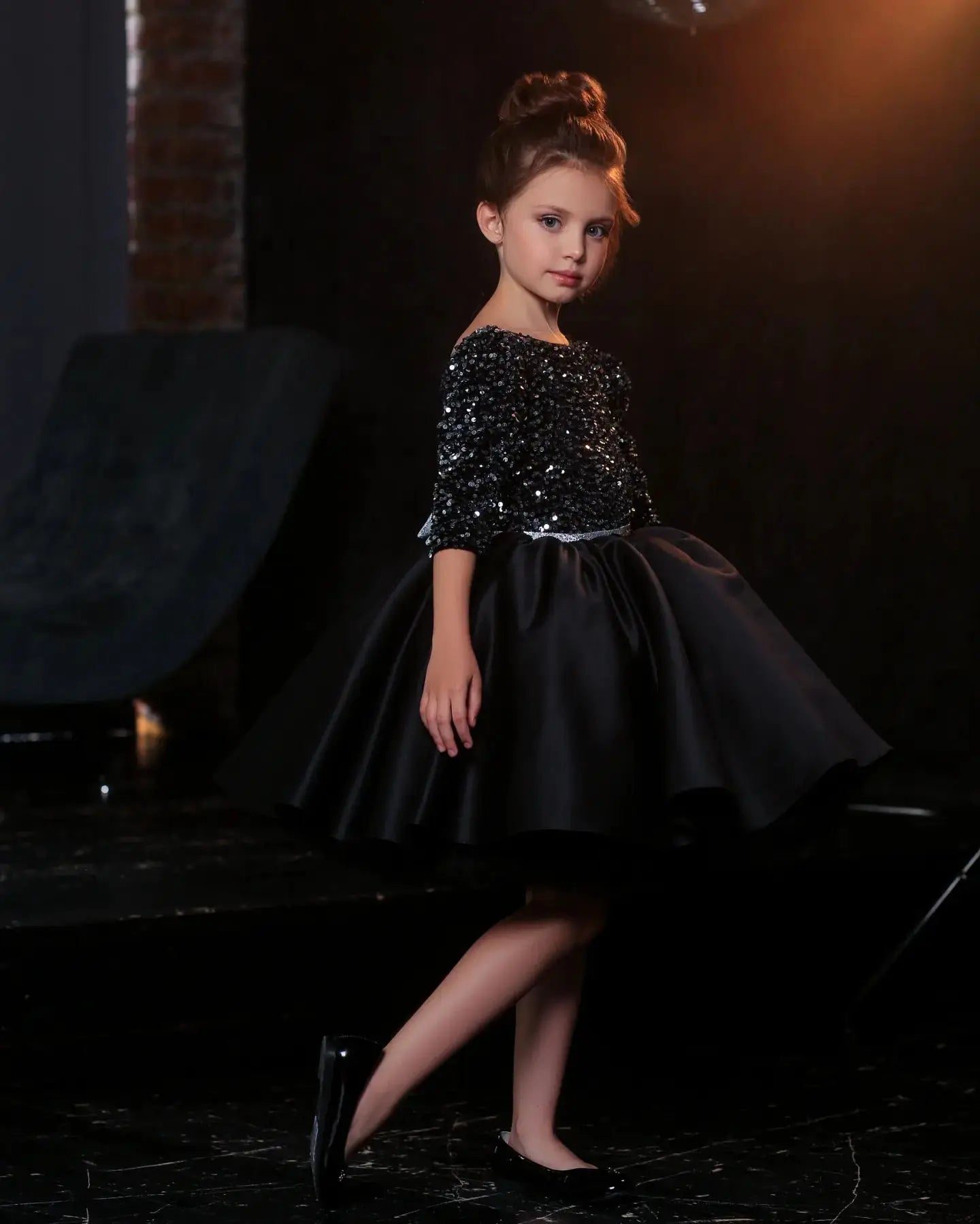 Baby/Kids Girls Glitter Black Princess Birthday Dress