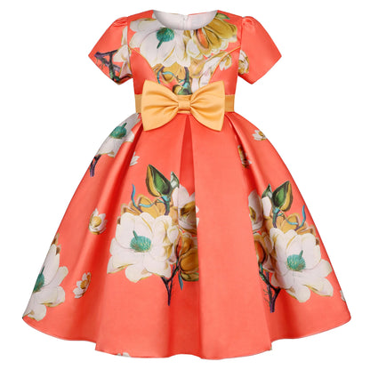 Flower Print Kids Girls Elegant Birthday Party Dresses childrensterritory