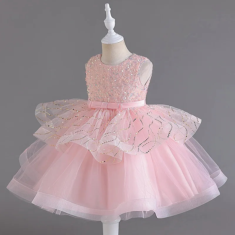 Kids Girls Sequins Design Tutu Wedding Party Dresses