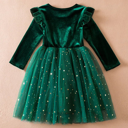 Kids Girl Star Sequin Mesh Winter Party Dresses childrensterritory