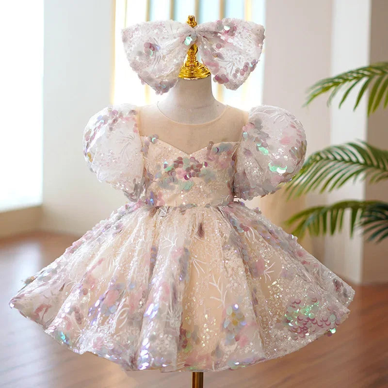 Kids Girls Luxury Fluffy Formal Lace Design Ball Gowns
