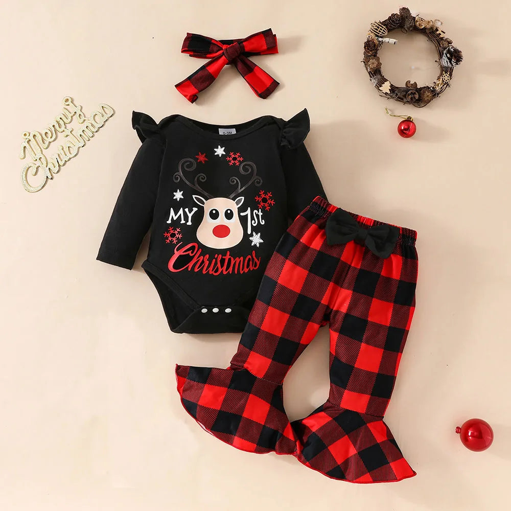 Baby Girl Cartoon Print Christmas Outfit childrensterritory
