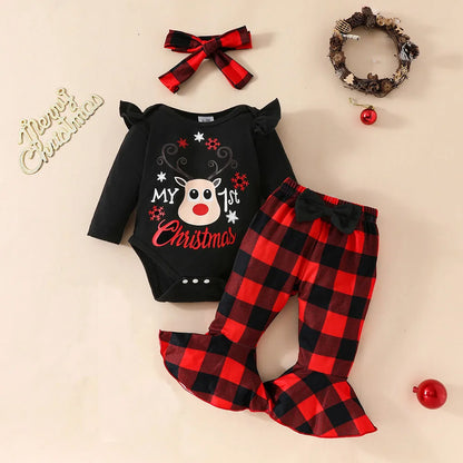 Baby Girl Cartoon Print Christmas Outfit childrensterritory