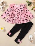 Baby Girls Leopard Print Ruffle Top & Elastic Waist Pants Set childrensterritory