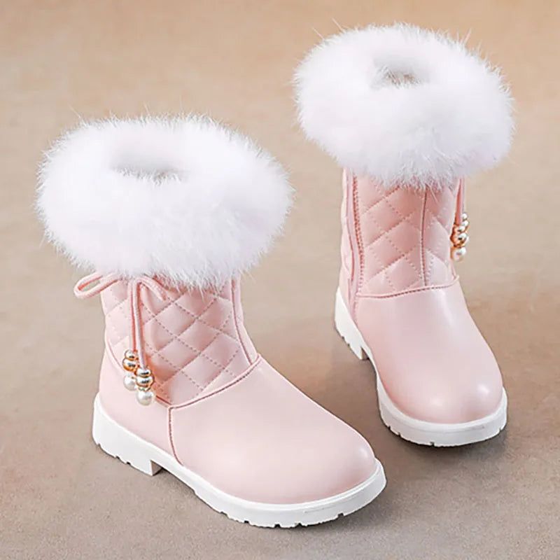 Girls Korean Style Thick Warm Faux Fur Zipper Boots childrensterritory