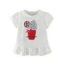 Cartoon Embroidery Short Sleeves Summer Tops for Kids Girls