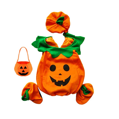 Kids Girls Fancy Cosplay Dresses for Halloween with Pumpkin Bag