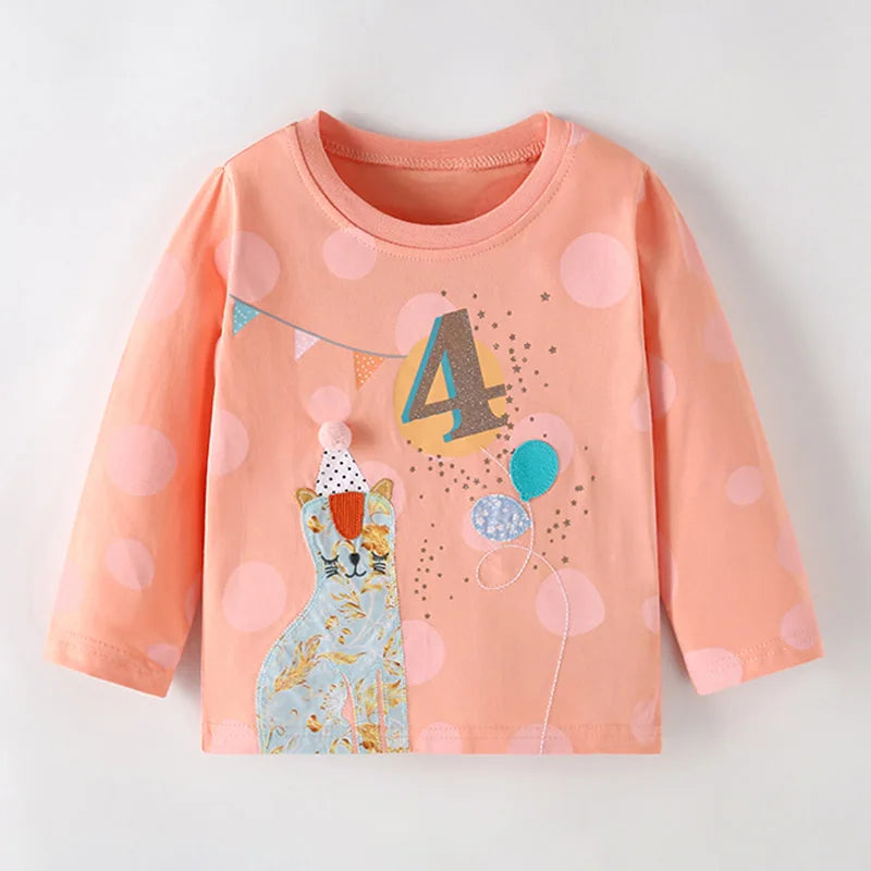 Full-Sleeve Cartoon Design Cotton T-Shirts For Girls