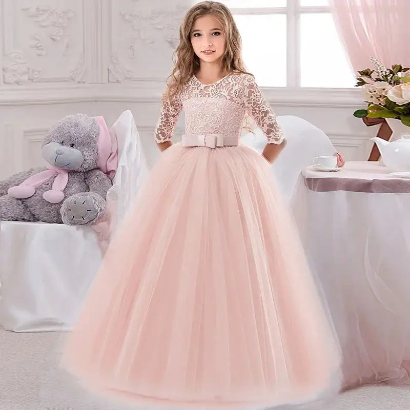 Little Girls Lace Design Long Party Dresses
