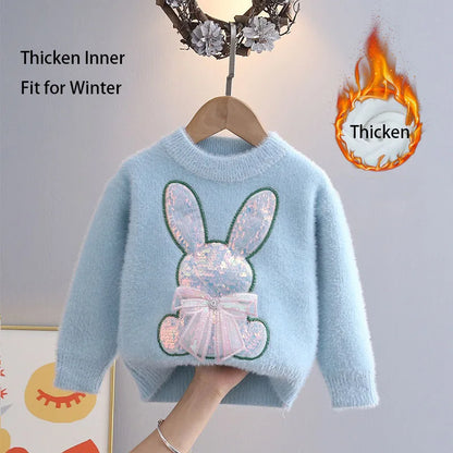 Kids Girls Cartoon Rabbit Design Fall Winter Pullover childrensterritory