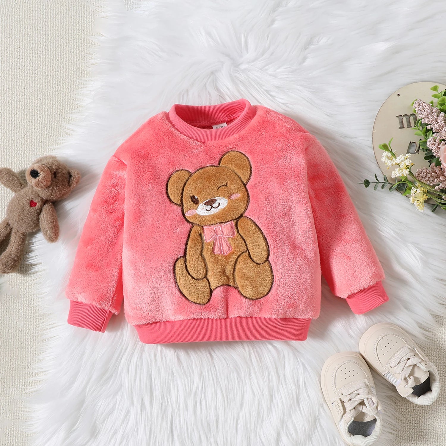 2PCS Baby Warm Coral Plush Teddy Bear Design Clothing Set childrensterritory