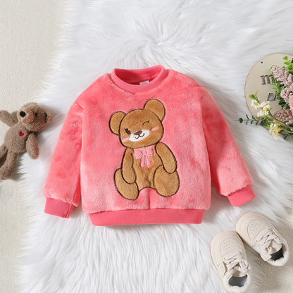 2PCS Baby Warm Coral Plush Teddy Bear Design Clothing Set childrensterritory
