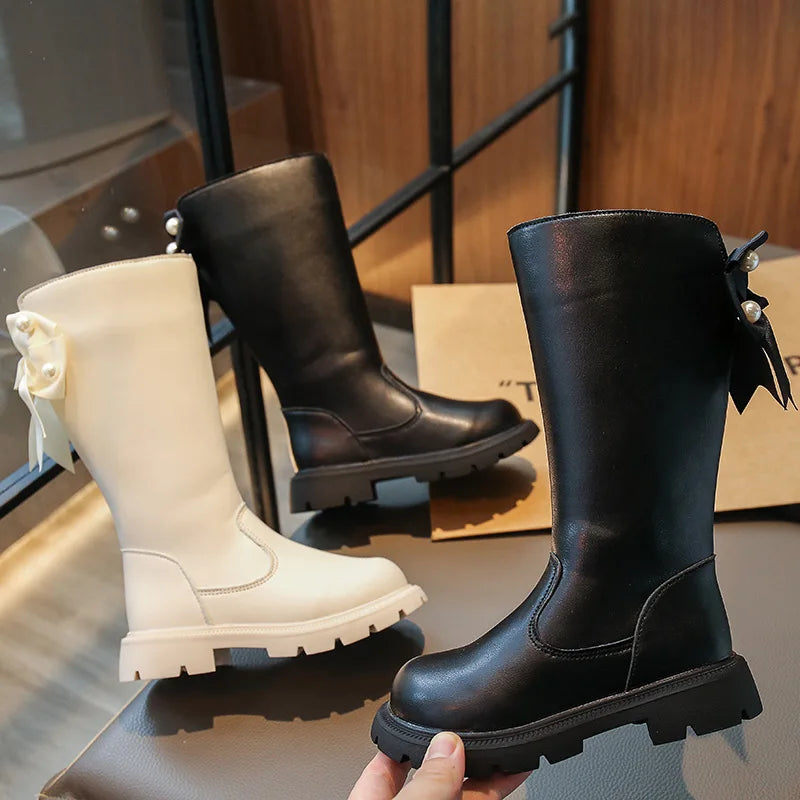 Kids Girls Long Warm Snow Boots With Bow Design childrensterritory