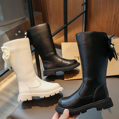 Kids Girls Long Warm Snow Boots With Bow Design childrensterritory