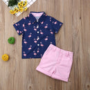 Flamingo Print Kid Boy Party Suit Shirt and Solid Shorts Set childrensterritory