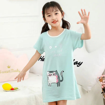 Kids Girls Unicorn Cartoon Design Soft Cotton Long Night Dresses