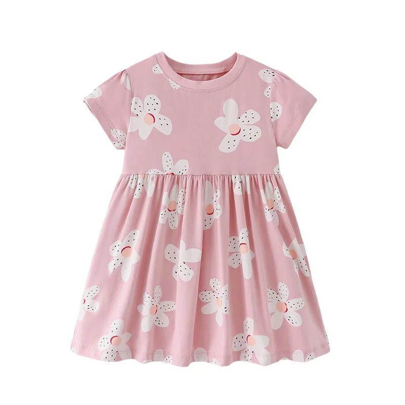 Kids Girls Soft Cotton Cartoon Print Summer Casual Dress
