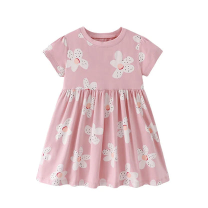 Kids Girls Soft Cotton Cartoon Print Summer Casual Dress