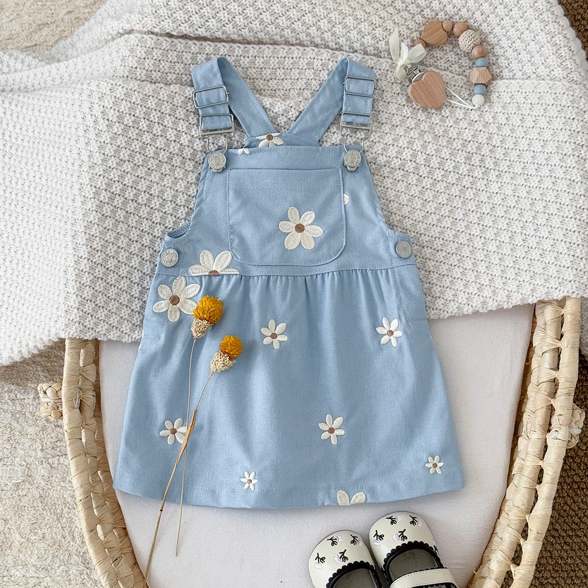 Girls Sleeveless Floral Embroidered Summer Strappy Dresses