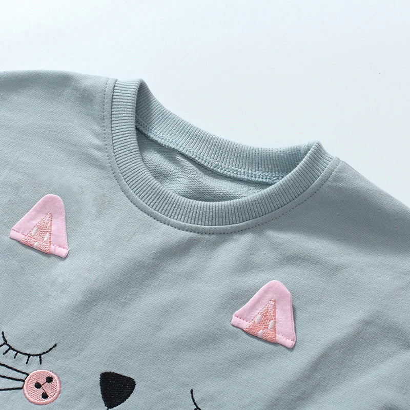 Kids Girls Lovely Cartoon Cat Print T-Shirts + Pants Clothing Sets childrensterritory