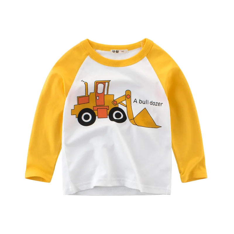 Cartoon Excavator Print Kids Boys Cotton T-shirts