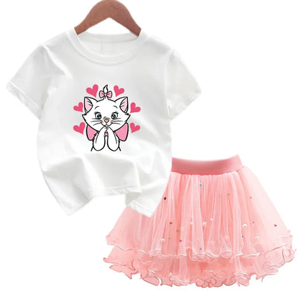 Kids Girls Marie Cat Design Summer T-shirt &amp; Tutu Skirt Set childrensterritory