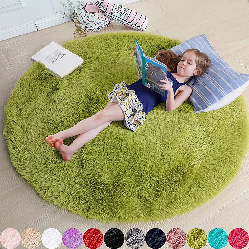 Fluffy Soft Shaggy Round Rugs For kids Bedroom