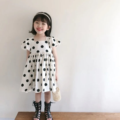 Kids Girls Korean Stylish Polka Dots Backless Party Dress childrensterritory