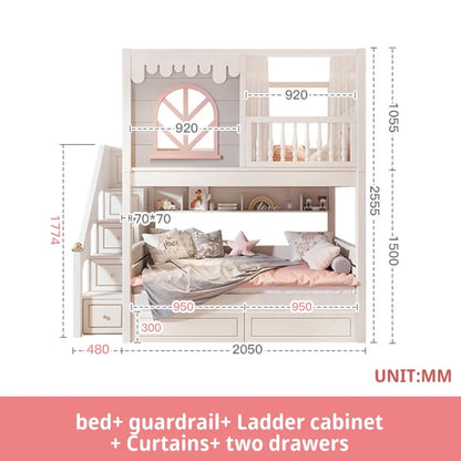 Beautiful Kids Bunk Beds with Large Storage Space and Guardrail