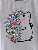 Short Sleeves Crew Neck Flower Printed T-Shirts For Girls childrensterritory