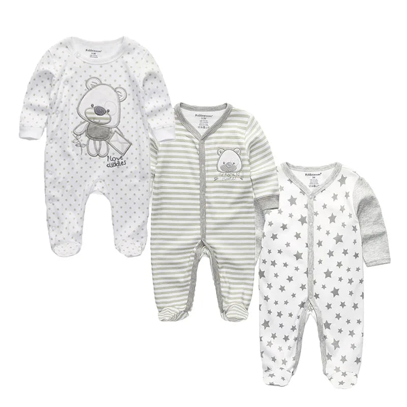 Long Sleeve Overall Printed Baby Zipper Rompers