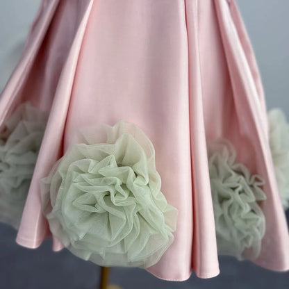 A-Line Little Girls Halter Neck Tiered Puffy Birthday Party Dress
