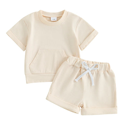 Baby Boys Short Sleeve Pocket T-Shirt and Elastic Shorts 2 Piece Outfits childrensterritory