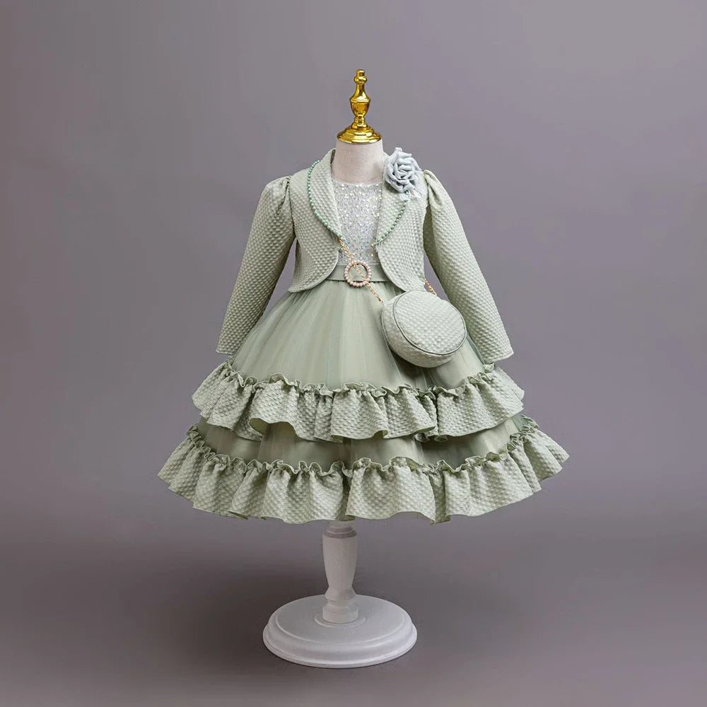 Little Girls Elegant Fluffy Princess Dress Set for Spring Autumn