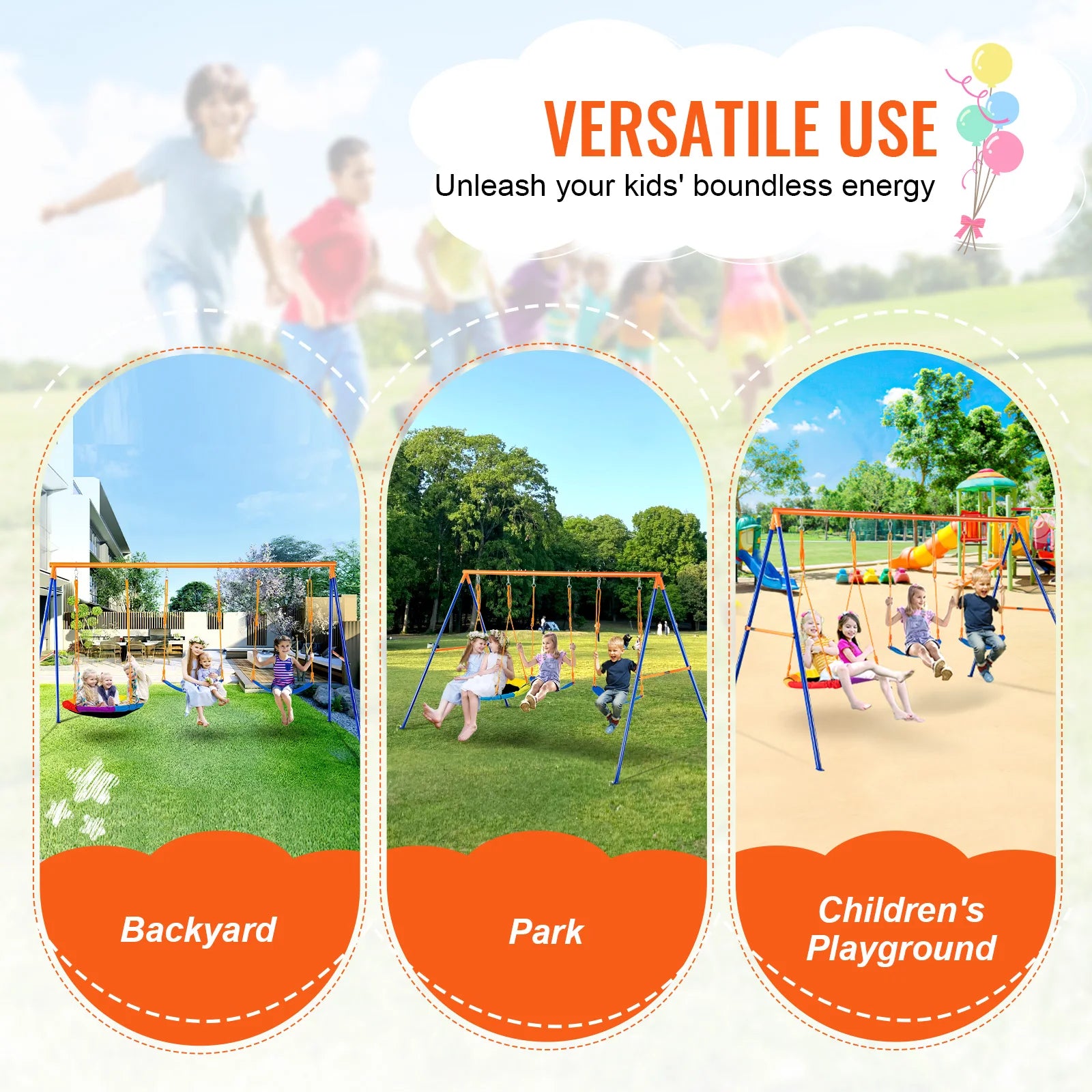 Outdoor Swing Set with 1 Saucer Swing Seat for Kids