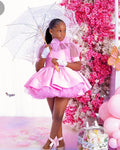 Pink Fluffy Bow Design Birthday Party Dresses For Girls childrensterritory