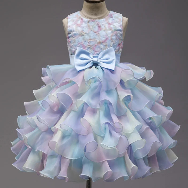 Sleeveless Bow Design Fluffy Summer Party Dresses childrensterritory