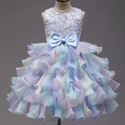 Sleeveless Bow Design Fluffy Summer Party Dresses childrensterritory