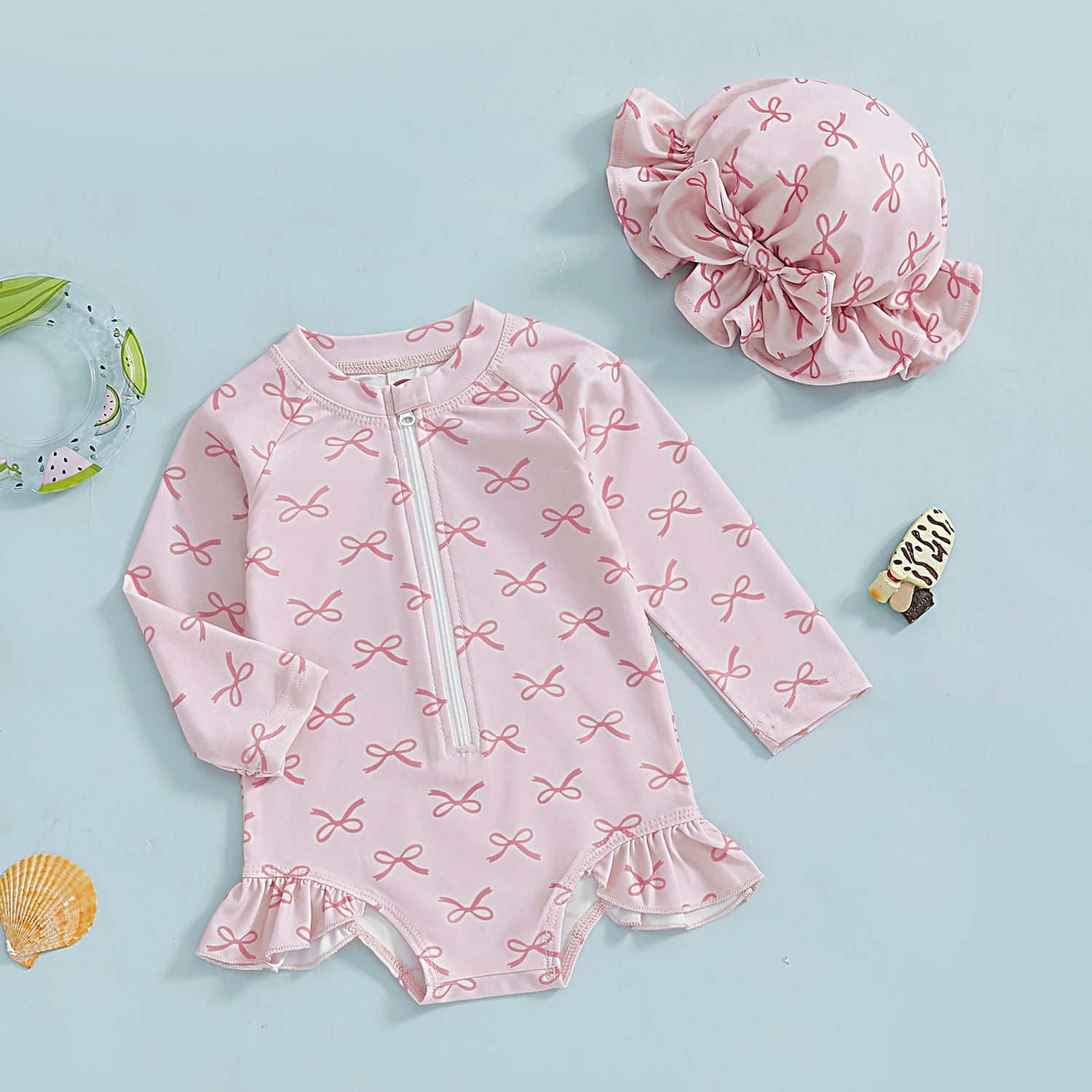 Kid Girl Long Sleeve O-Neck Zipper Swimwear in 2 Styles
