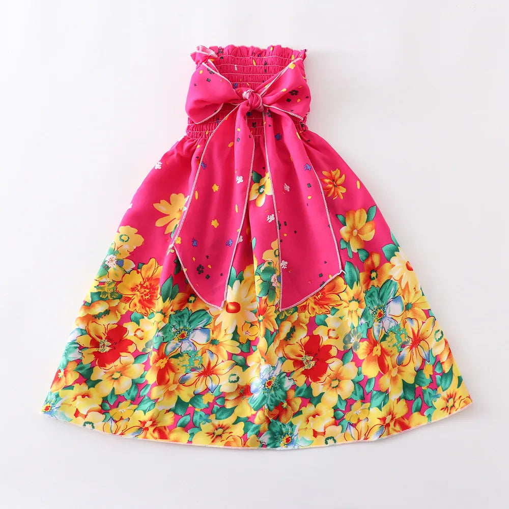 Bohemian Style Kids Girls Floral Sling Ruffles Beach Dresses childrensterritory