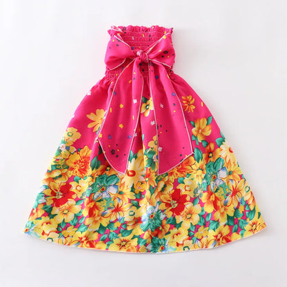 Bohemian Style Kids Girls Floral Sling Ruffles Beach Dresses childrensterritory