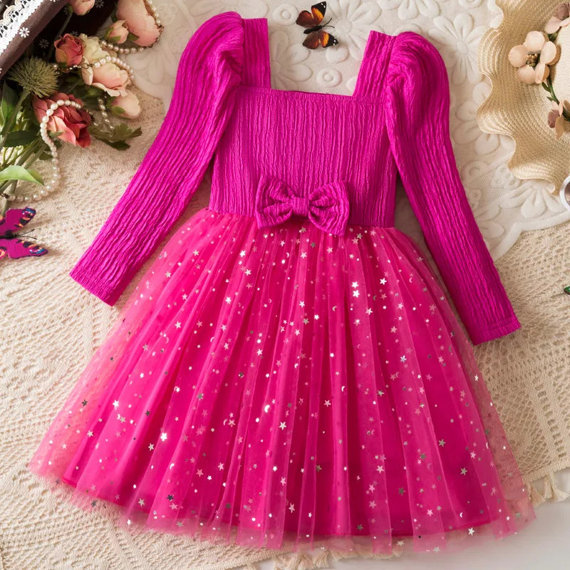 Girls' Long-Sleeved Fluffy Party Dresses