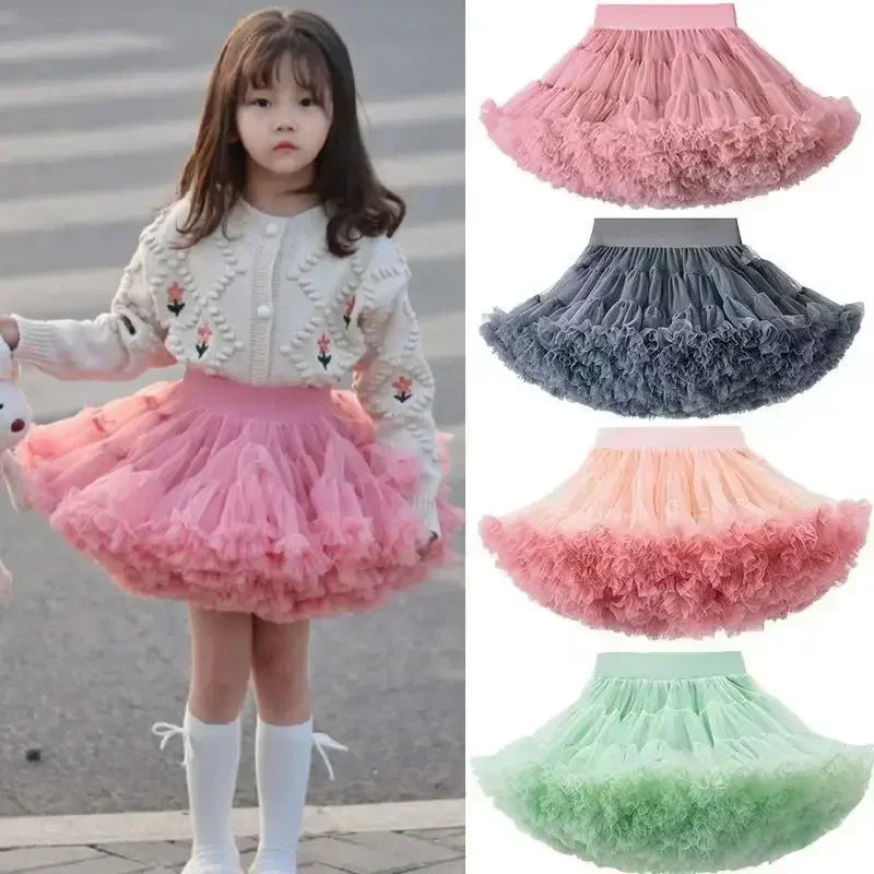 Little Girls Solid Colors Fluffy Chiffon Tutu Skirts childrensterritory